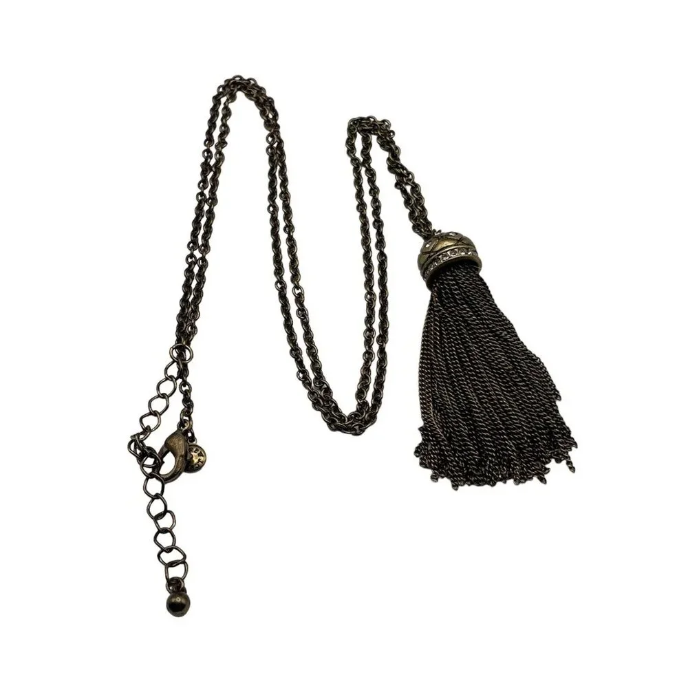 J Crew Pavé Clear Rhinestone Dome Tassel Chain Necklace‎ Gold Tone Adjustable